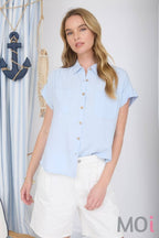 Collared Ruched Shoulder Top