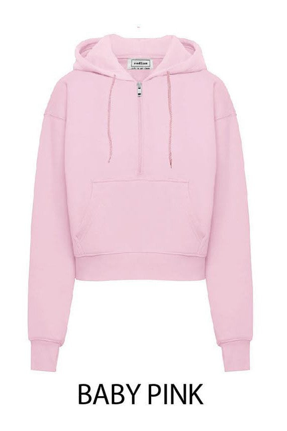 Basic Fleece Half Zip Up Hoodie