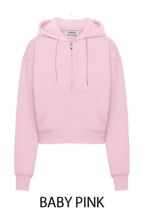 Basic Fleece Half Zip Up Hoodie