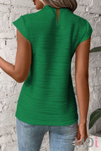 Wavy Texture Cap Sleeve Top Green