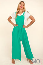 Solid Wide Leg Overalls Emerald