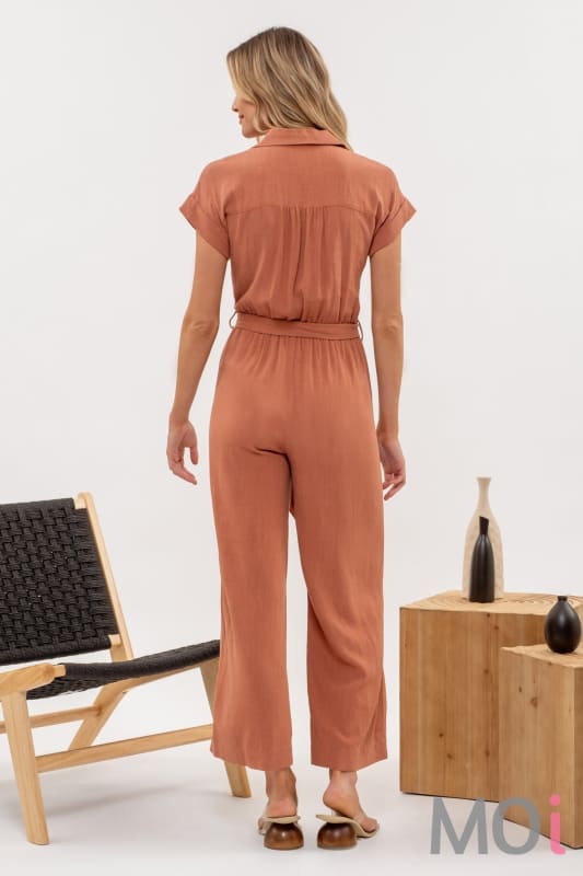 Button Down Belted Jumpsuit Sienna
