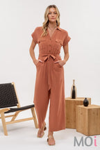 Button Down Belted Jumpsuit Sienna