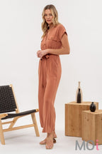 Button Down Belted Jumpsuit Sienna