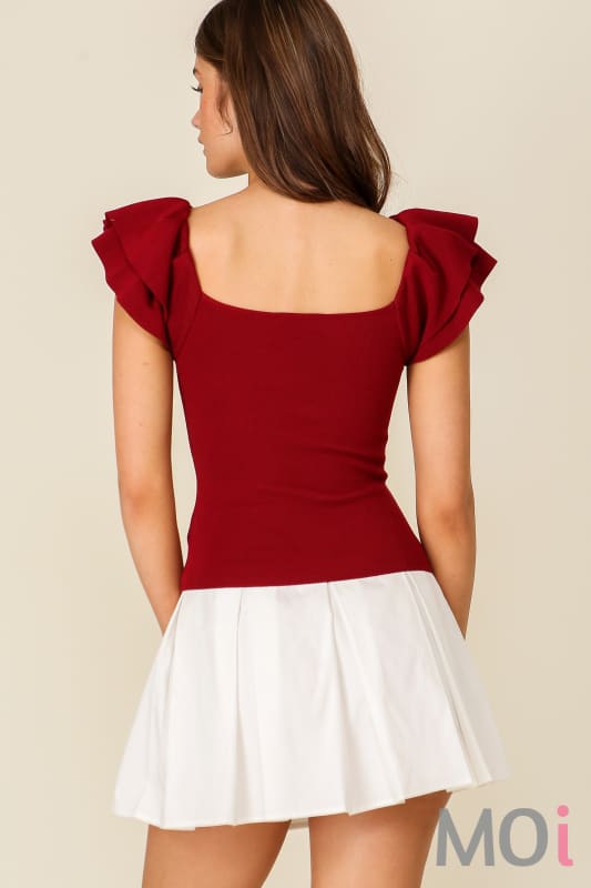 Ruffled Tiered Cap Sleeve Ribbed Knit Sweater Top