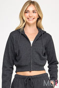 Fleece Relax Fit Crop Zip Up Hoodie