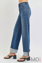 Tummy Control High Rise Ankle Wide Cuffed Jean
