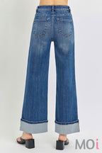 Tummy Control High Rise Ankle Wide Cuffed Jean