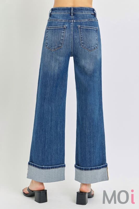 Tummy Control High Rise Ankle Wide Cuffed Jean