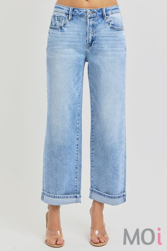 High Rise Ankle Boyfriend Cuffed Jeans