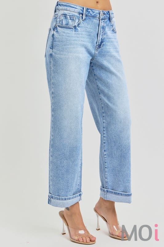 High Rise Ankle Boyfriend Cuffed Jeans