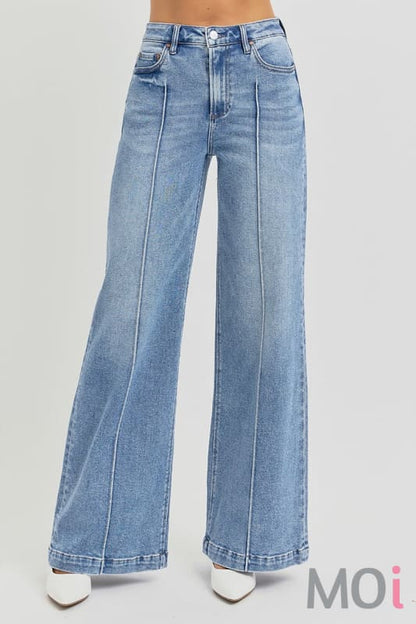 Risen High Waist Wide Leg Pintuck Jeans