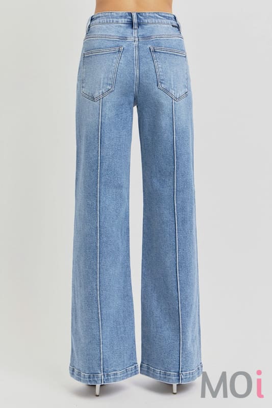 Risen High Waist Wide Leg Pintuck Jeans