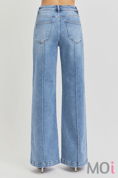 Risen High Waist Wide Leg Pintuck Jeans