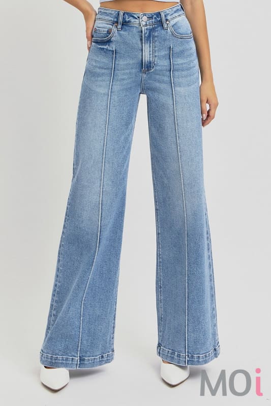 Risen High Waist Wide Leg Pintuck Jeans