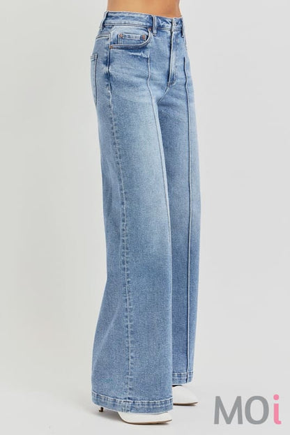 Risen High Waist Wide Leg Pintuck Jeans