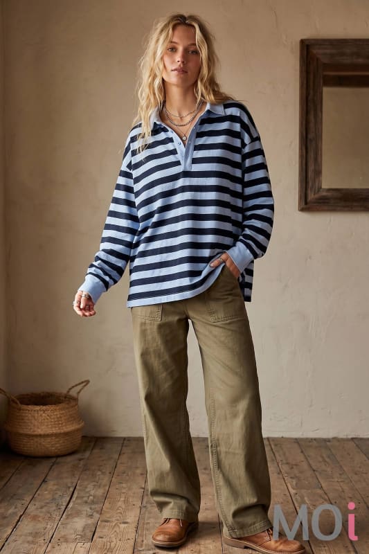 Oversized Stripe Rugby Polo Top