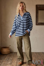 Oversized Stripe Rugby Polo Top
