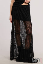 Tiered Floral Lace Maxi Skirt with Lining