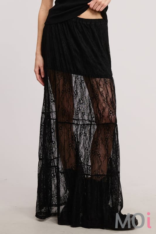 Tiered Floral Lace Maxi Skirt with Lining