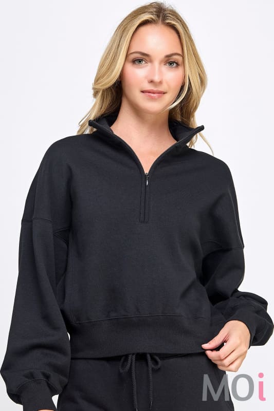 Fleece Half Zip Mock Neck Sweatshirt