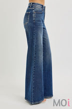 High Rise Wide Front Yoke Detailed Jeans