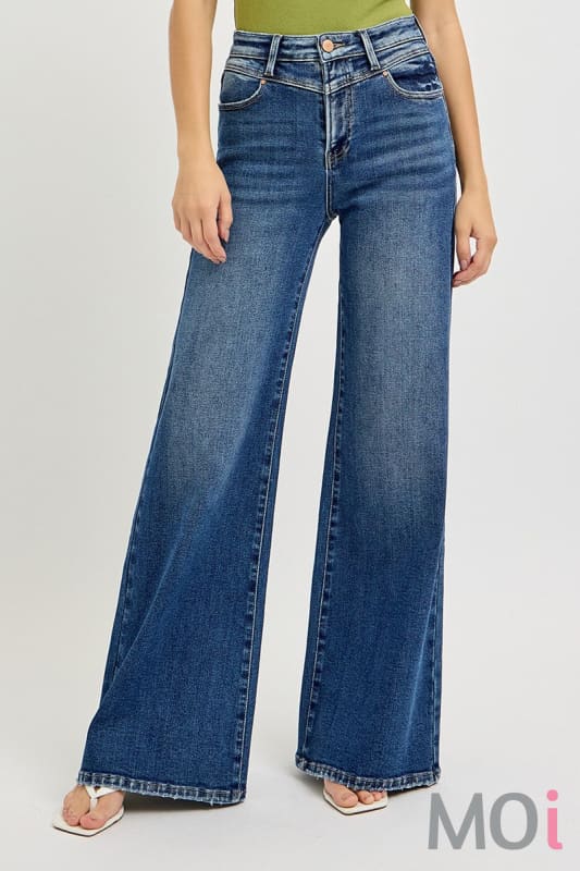 High Rise Wide Front Yoke Detailed Jeans
