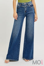 High Rise Wide Front Yoke Detailed Jeans