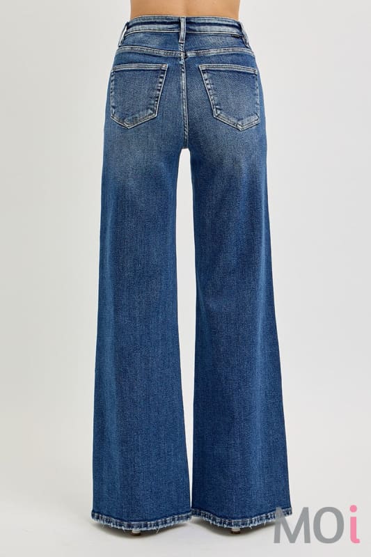 High Rise Wide Front Yoke Detailed Jeans