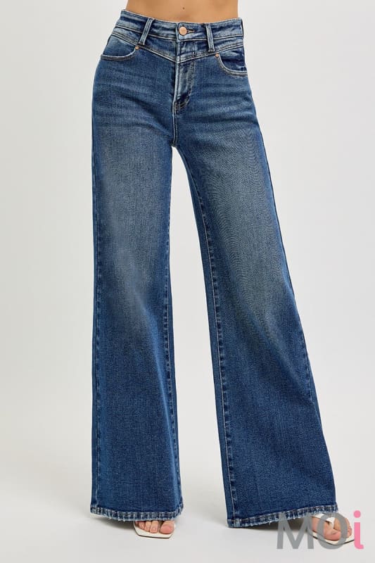 High Rise Wide Front Yoke Detailed Jeans