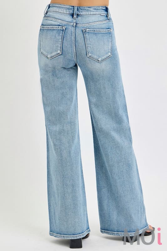 Mid Rise Wide Jeans Front Patch Pocket