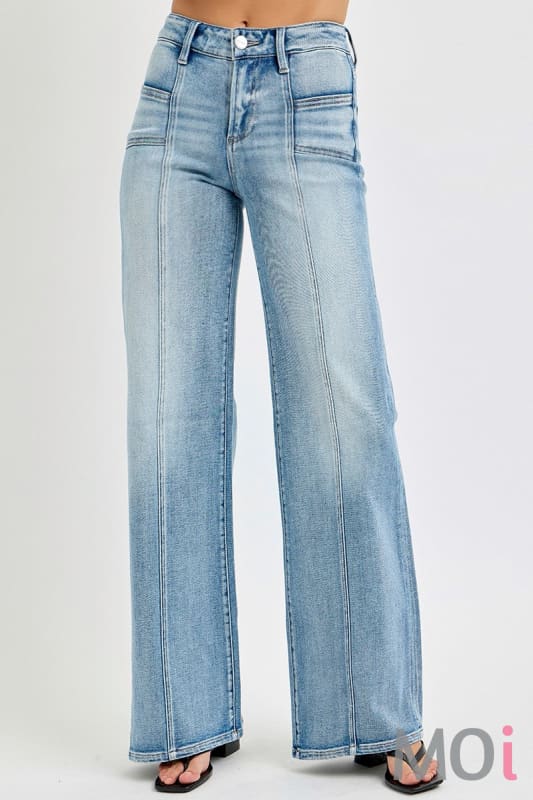 Mid Rise Wide Jeans Front Patch Pocket