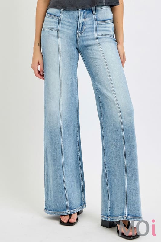 Mid Rise Wide Jeans Front Patch Pocket