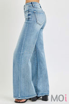 Mid Rise Wide Jeans Front Patch Pocket