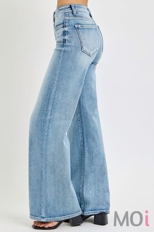 Mid Rise Wide Jeans Front Patch Pocket
