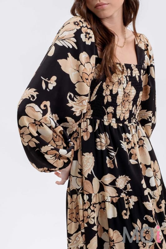 Floral Smocked Long Sleeve Dress