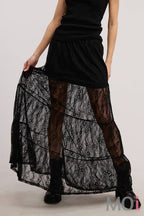 Tiered Floral Lace Maxi Skirt with Lining