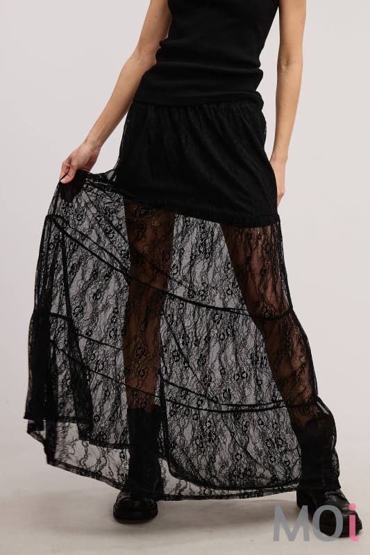 Tiered Floral Lace Maxi Skirt with Lining