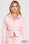 Fleece Relaxed Fit Crop Two Way Zip Up Hoodie