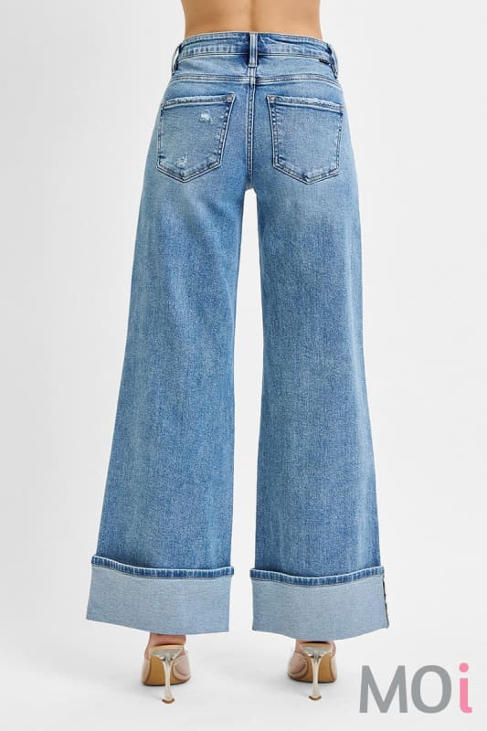 Tummy Control Mid Rise Wide Cuffed Jeans