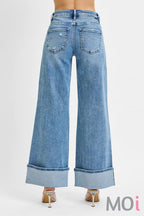 Tummy Control Mid Rise Wide Cuffed Jeans