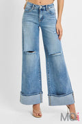 Tummy Control Mid Rise Wide Cuffed Jeans