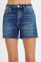 High Rise Raw Cut Hem Side Slit Shorts