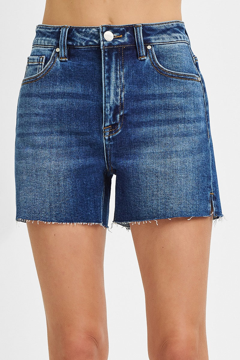 High Rise Raw Cut Hem Side Slit Shorts