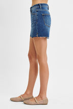 High Rise Raw Cut Hem Side Slit Shorts
