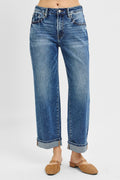 Mid Rise Ankle Boyfriend Cuffed Jeans