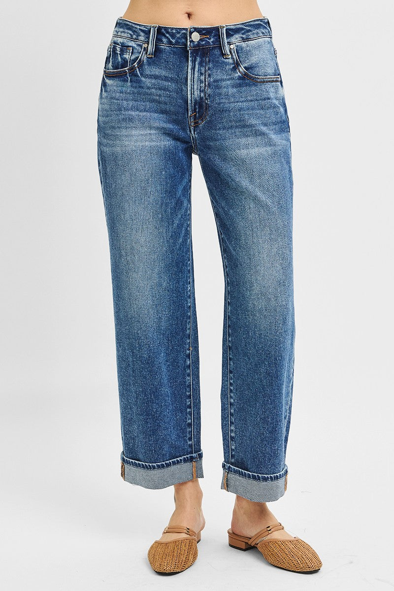 Mid Rise Ankle Boyfriend Cuffed Jeans