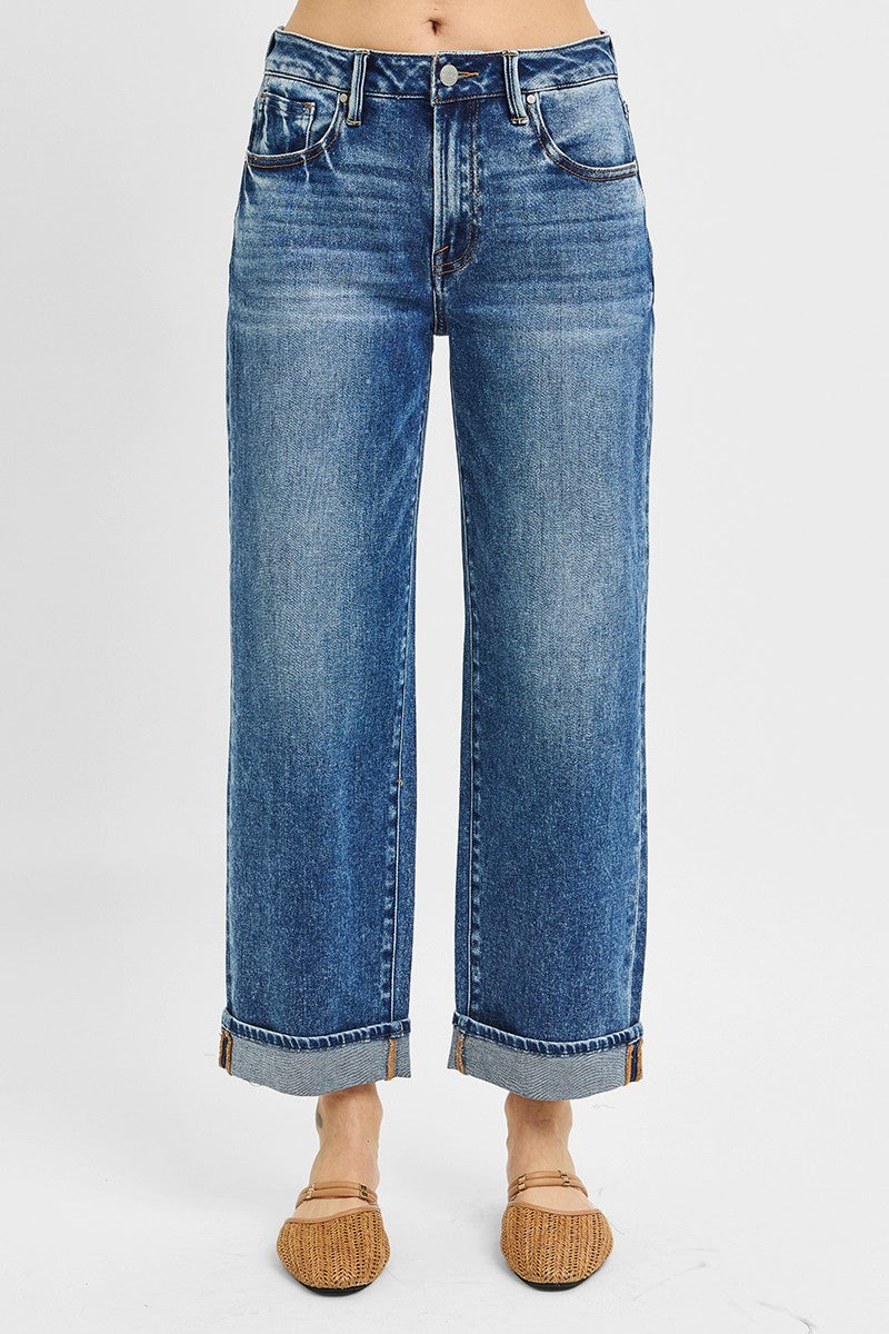 Mid Rise Ankle Boyfriend Cuffed Jeans