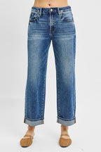 Mid Rise Ankle Boyfriend Cuffed Jeans