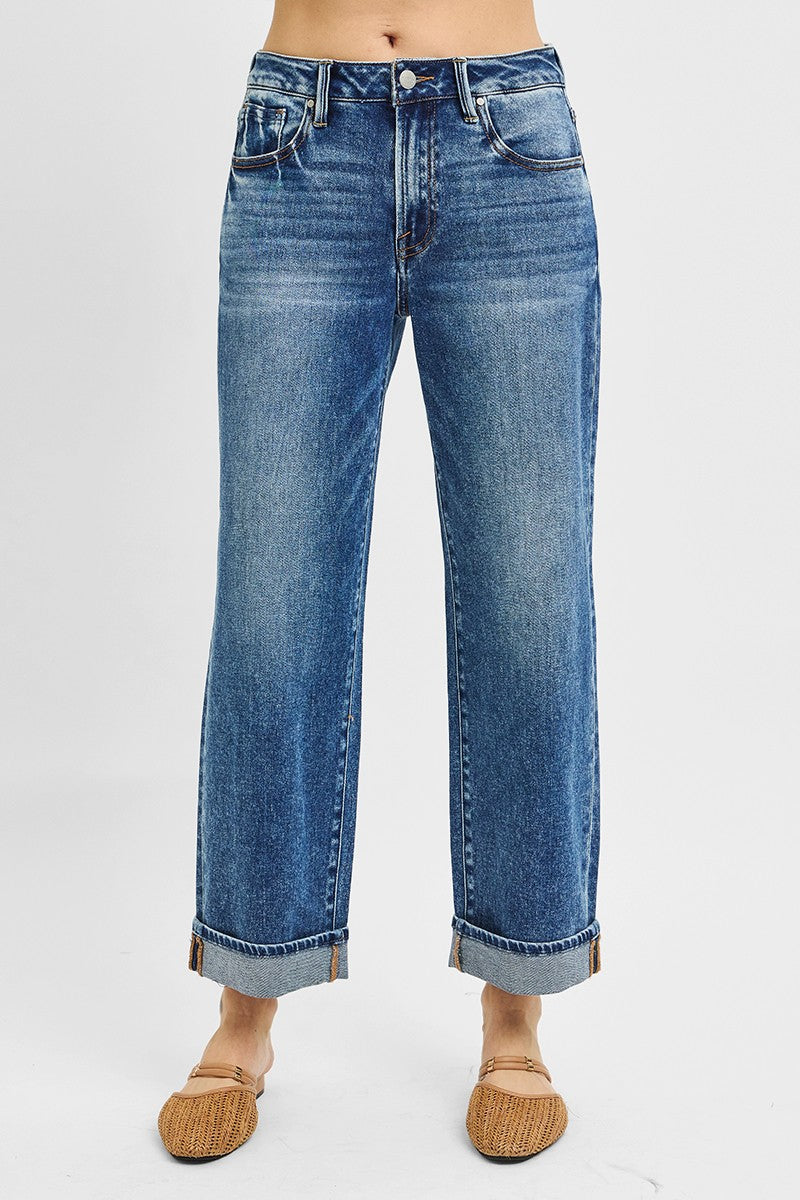 Mid Rise Ankle Boyfriend Cuffed Jeans